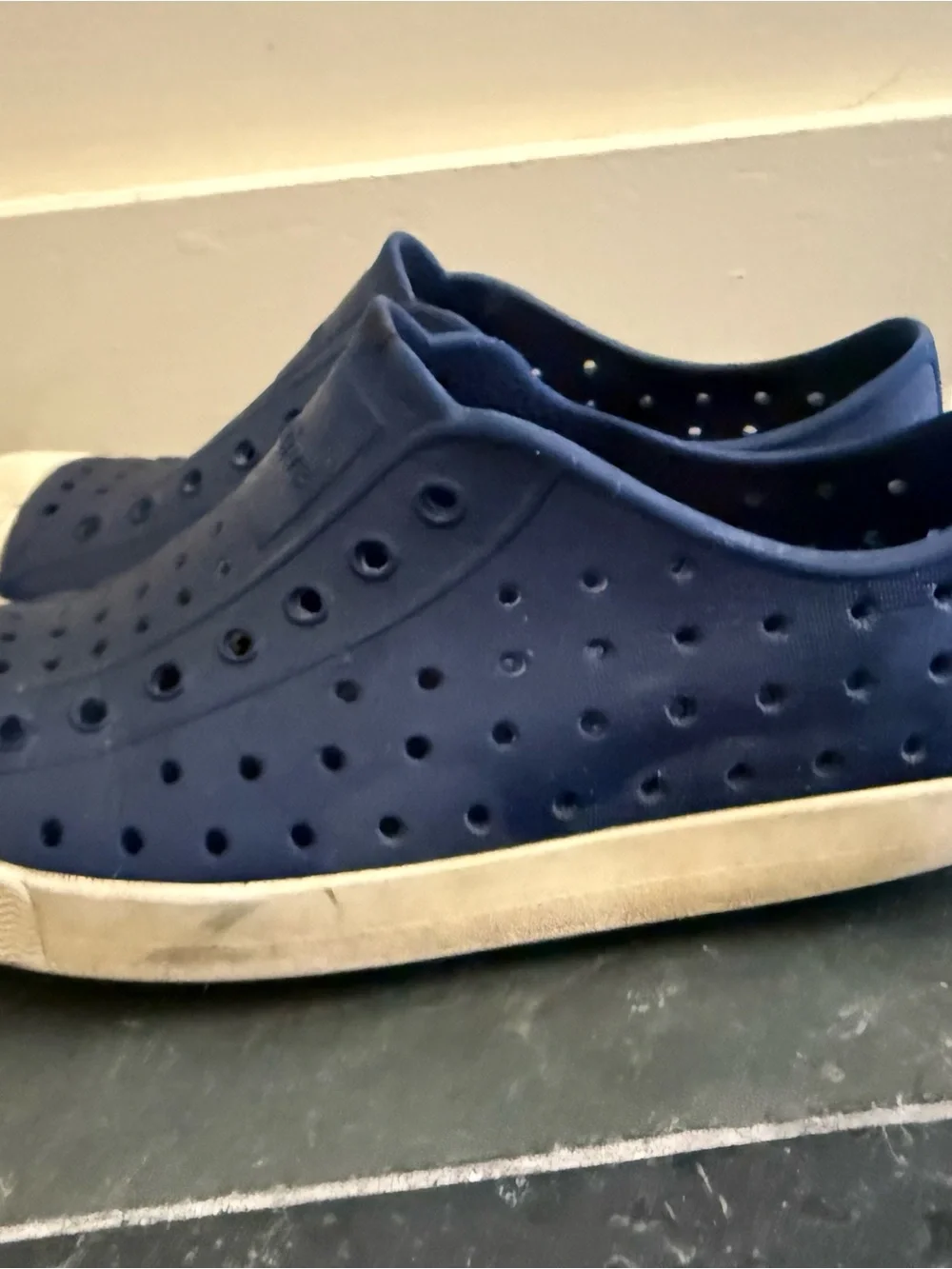 Native Jefferson Navy Blue Slip-On Sneakers with White Toe Caps J2